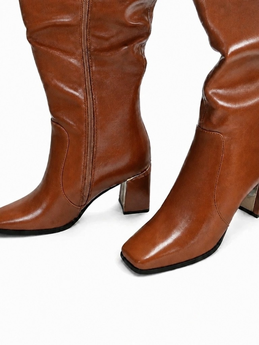 Women's Tall Block Heel Boots - Brown With Gold Accents